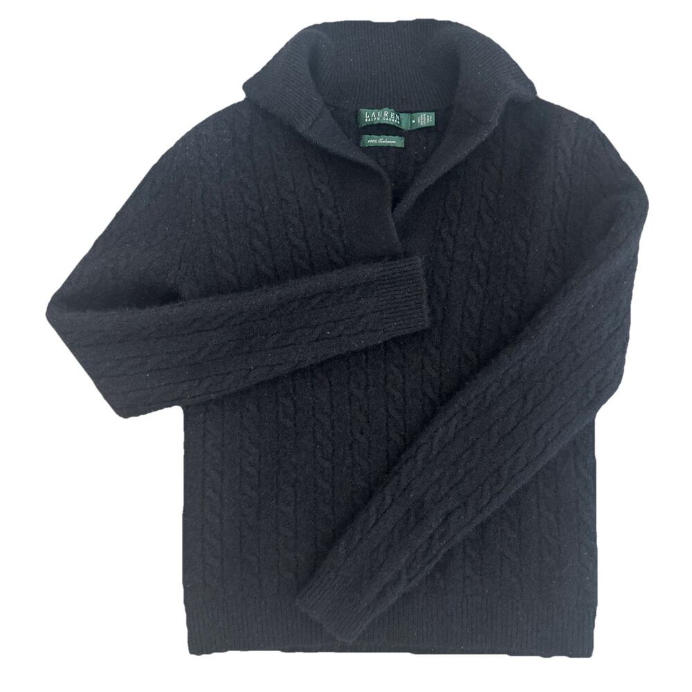 Lauren Ralph Lauren 100% Cashmere Collared Women’s Sweater Black Size M